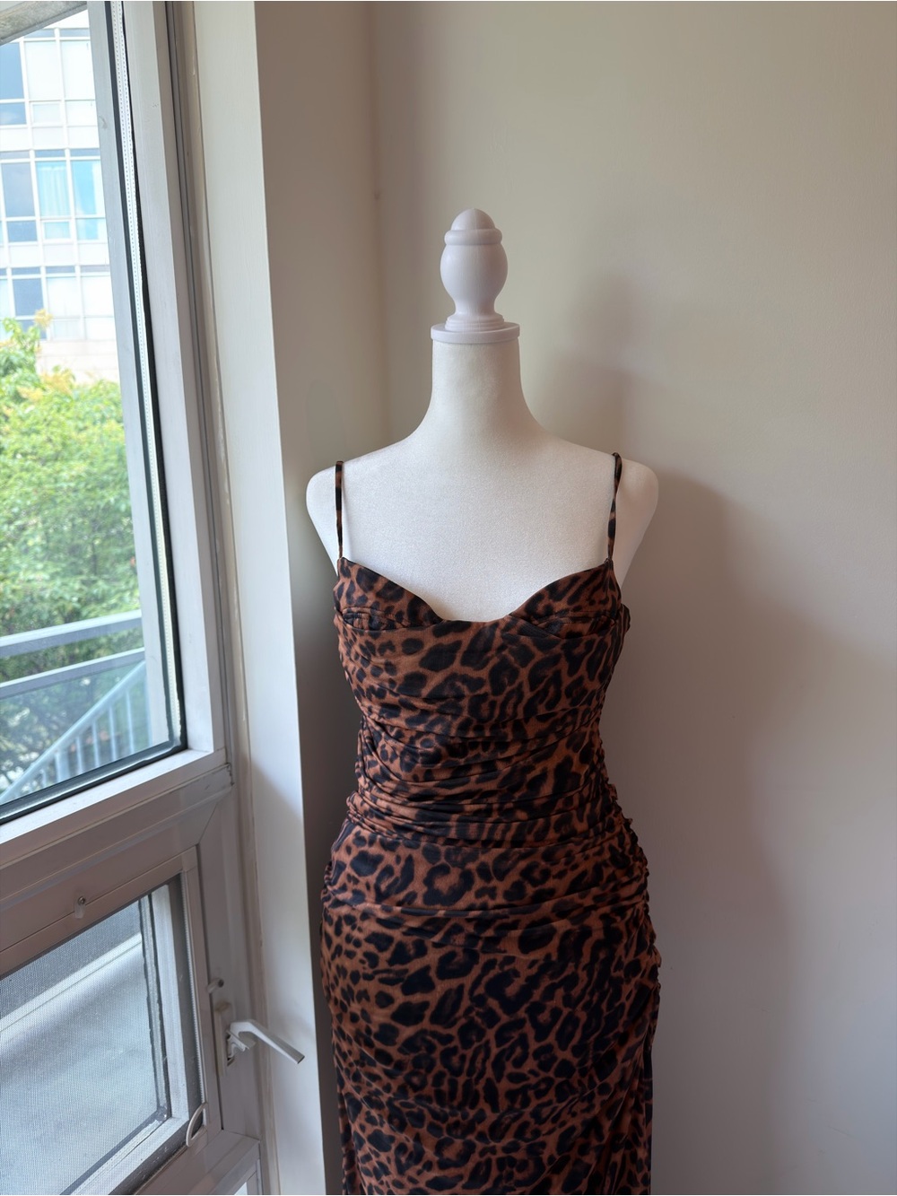 Zara Leopard Print Strapless Cowl Slip Dress - Brown/Black - Picture 4 of 4